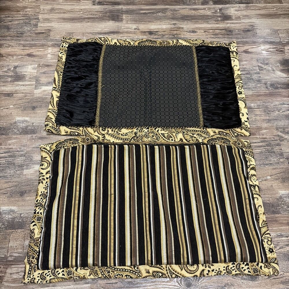 Arabella chenille damask decorative throw pillow Sham Set Black Brown & gold